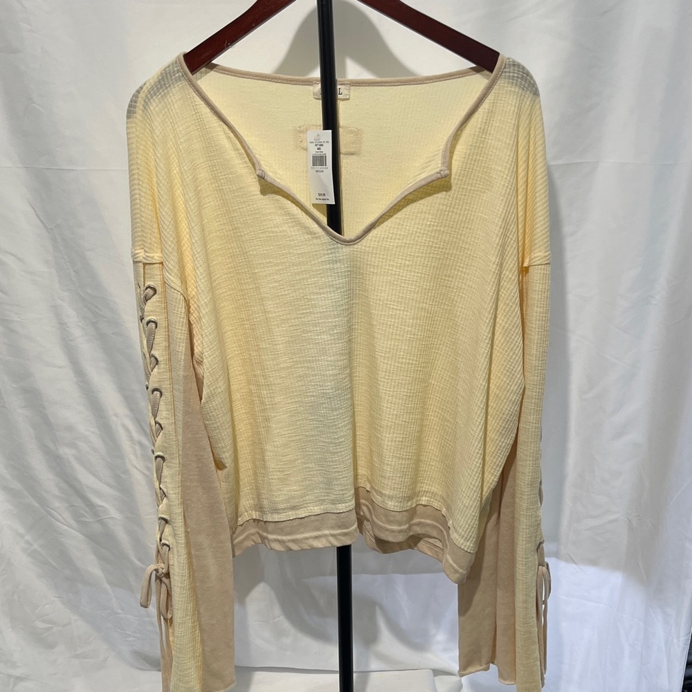 POL Yellow Lace-Up Sleeve Blouse